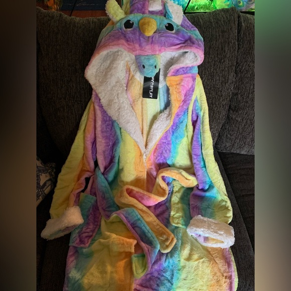 Unicorn Girls Fleece Hooded Robe - Picture 3 of 8